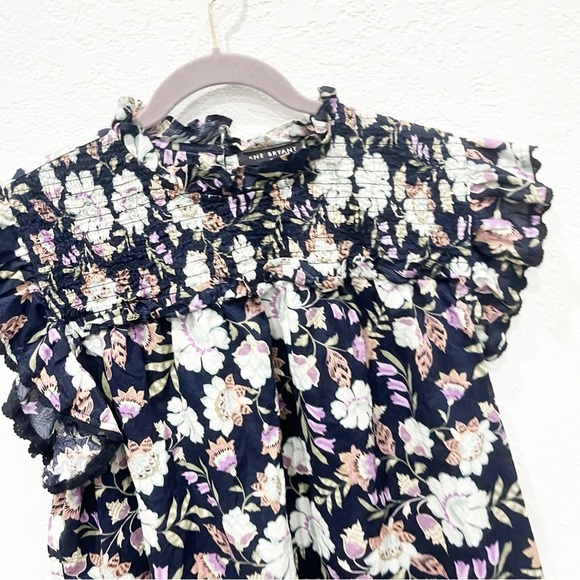 Lane Bryant Top Women's 18 Navy Blue Cap Sleeve Smocked Popover Tank Ruffle - Picture 2 of 8